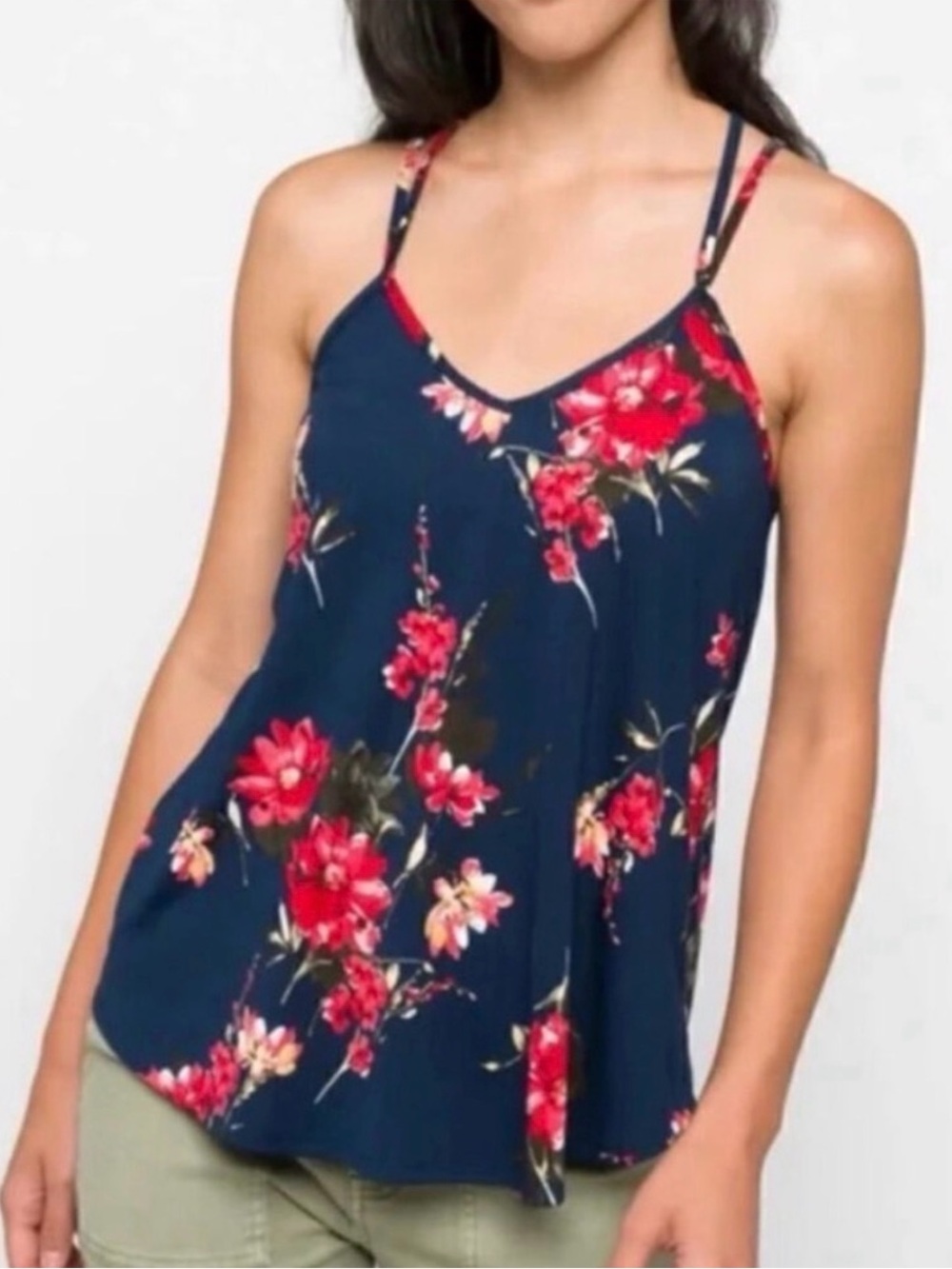Papermoon Navy Floral Red Strappy Tank Top